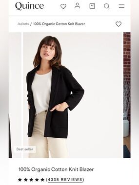 Quince Black Organic Cotton Knit Blazer Sweater Jacket size Large